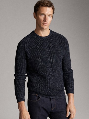 THREE-TONE COTTON KNIT SWEATER
