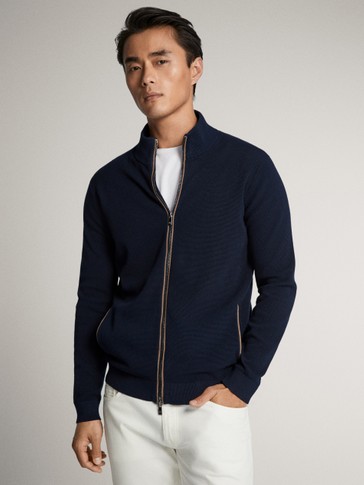 CARDIGAN WITH LEATHER DETAIL