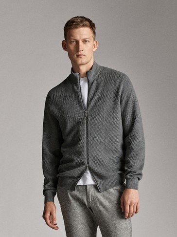 ZIP-UP COTTON CASHMERE CARDIGAN