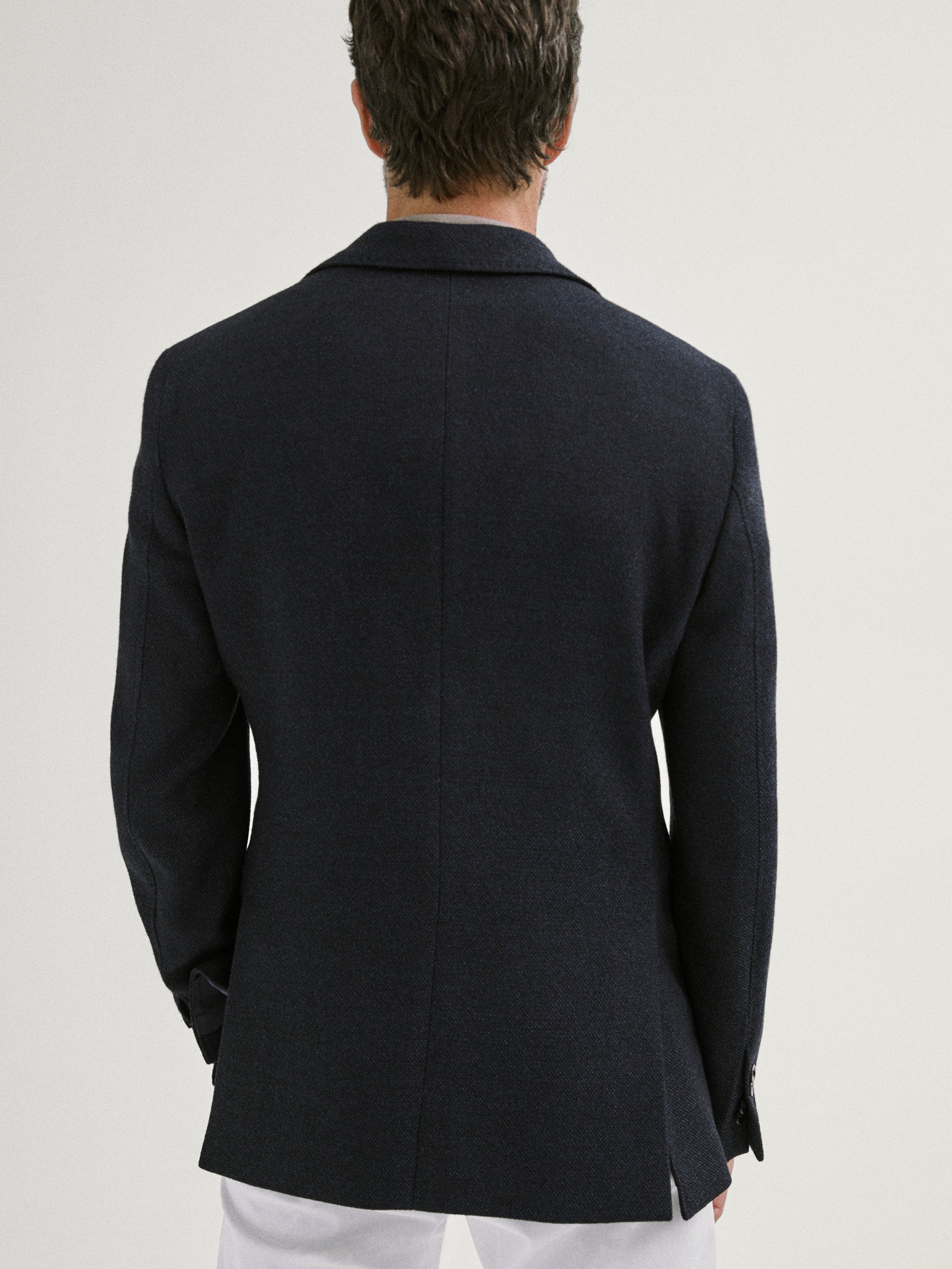 Massimo Dutti Slim Fit Textured Navy Blue Wool Blazer - Big Apple Buddy