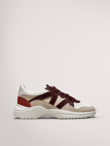 Combined Trainers With Burgundy Pieces Women Massimo Dutti