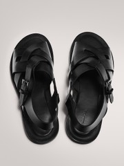 BLACK BRUSHED LEATHER SANDALS