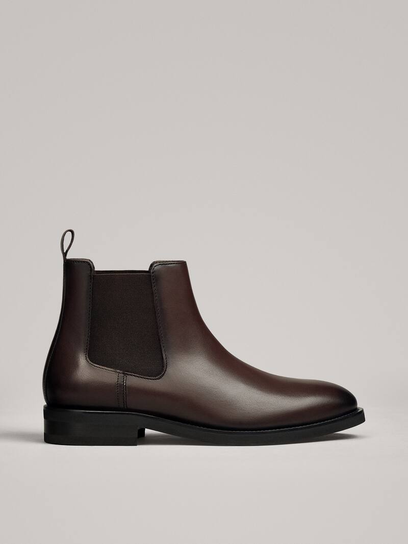 Brown Leather Elastic Ankle Boots Men Massimo Dutti