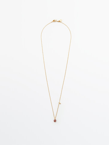 Gold-plated necklace with coloured stone