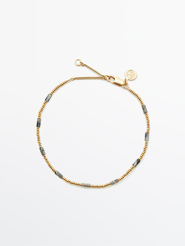 Gold-plated grey stone bracelet