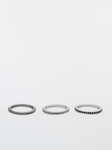 Set of three black rhinestone rings