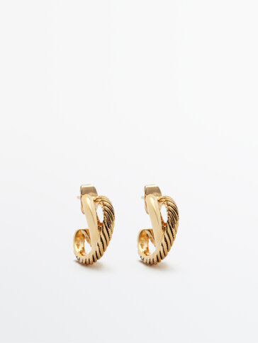 Textured gold-plated double hoop earrings