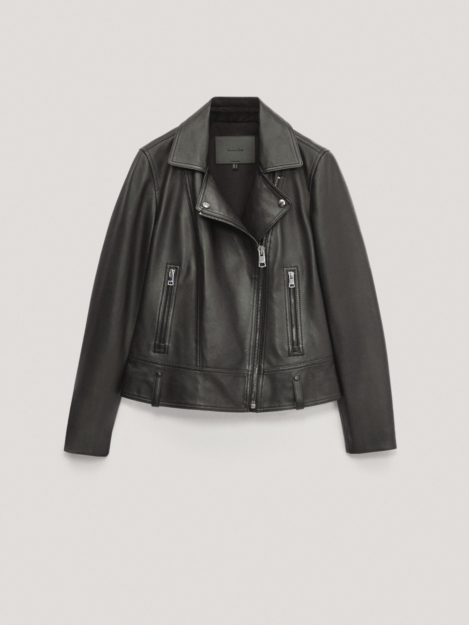 massimo dutti navy leather jacket