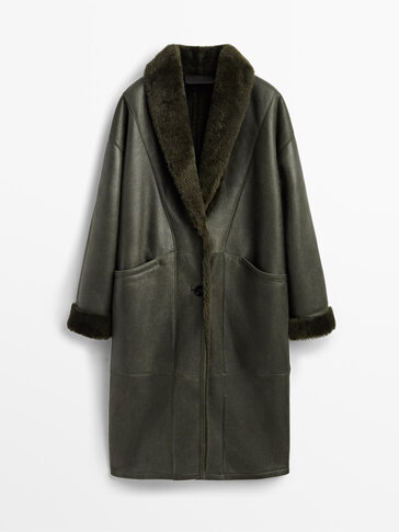 Long green mouton leather coat