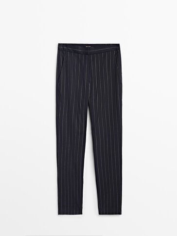 Cigarette-fit pinstriped wool trousers
