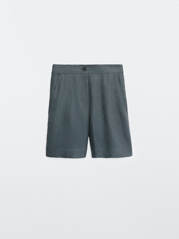 Linen darted Bermuda shorts