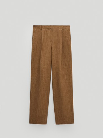 100% linen striped trousers