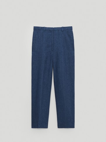 Faded linen trousers with rounded legs