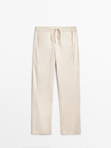 Split hem trousers with elastic waist