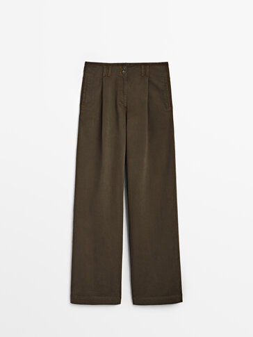 Wide-leg trousers with contrast topstitching
