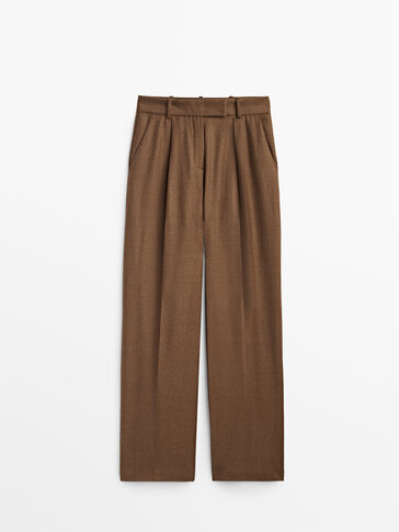 Brown 100% wool suit trousers
