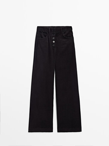 Wide-leg corduroy trousers with buttons