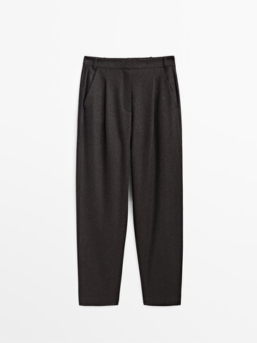 Straight fit herringbone trousers with darts