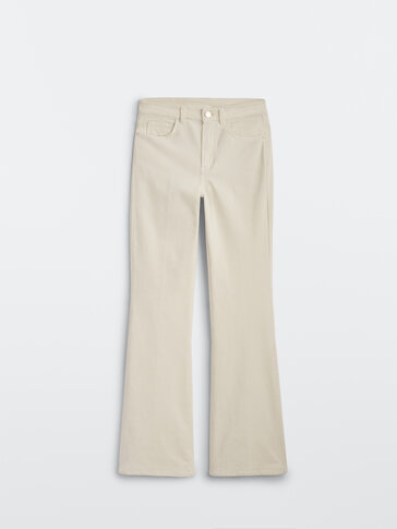 Pantalon skinny à taille haute en microvelours côtelé coupe flare