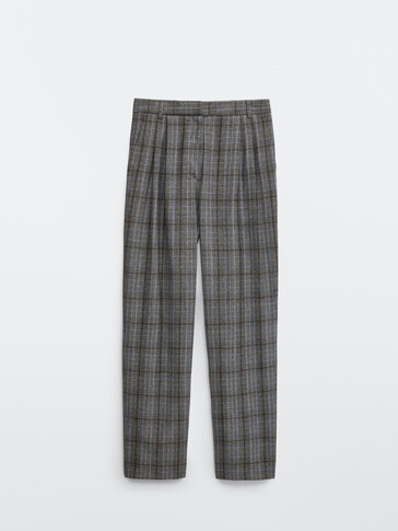 100% wool check trousers
