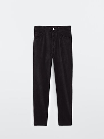 High-waist straight-leg velvet trousers