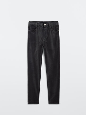 High-waist straight-leg velvet trousers