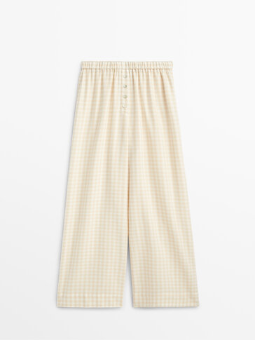 Pantaloni lungi de pijama în carouri Vichy