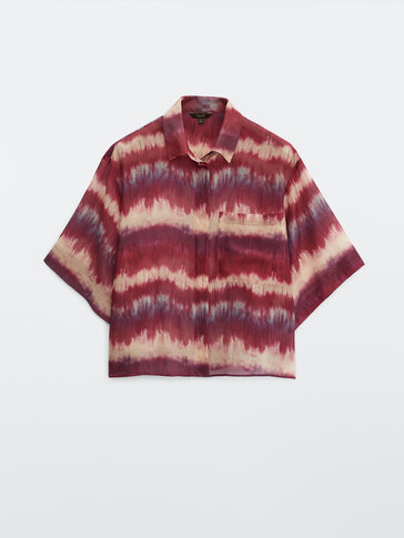 Bombažna srajca iz svile in bombaža z barvnim potiskom