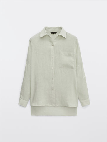 Linen shirt with rolled-up sleeves