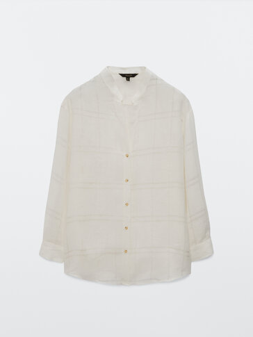 Textured check 100% linen oversize blouse