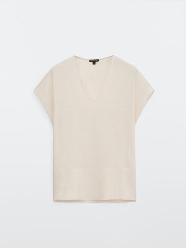 Linen and cotton V-neck top