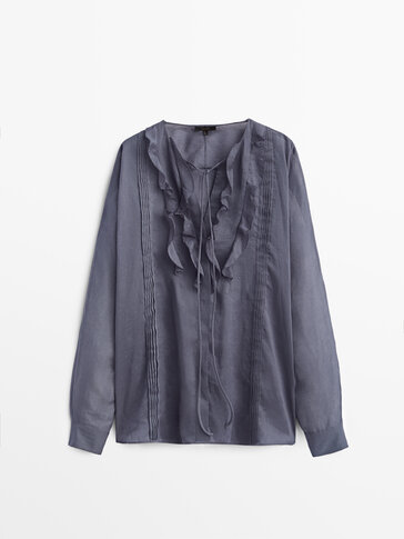 Ramie blouse with ruffle detail