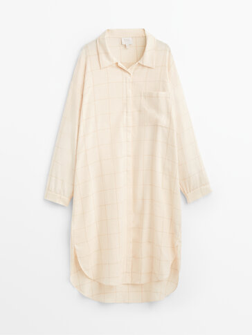 Oversize памучна карирана пижама кошула