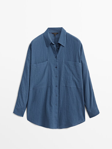Текстурирана памучна кошула со џебови