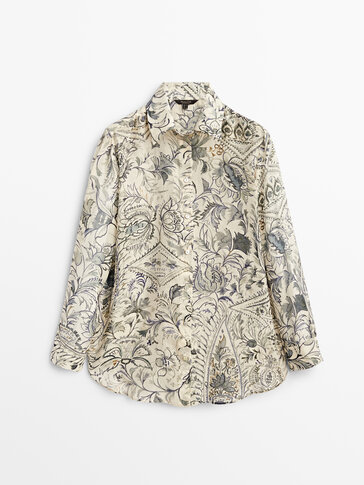 Leaf print cotton and silk shirt