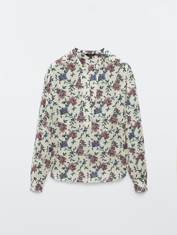 Рубашка с вышивкой плюмети и цветочным принтом