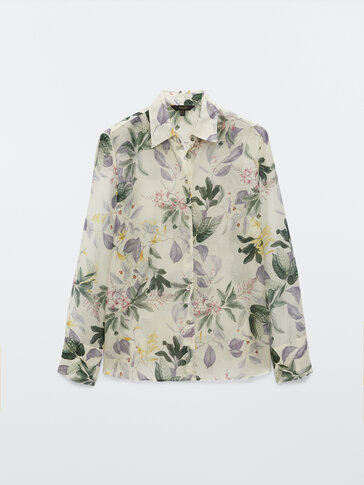 Бавовняно-шовкова сорочка з квітковим принтом
