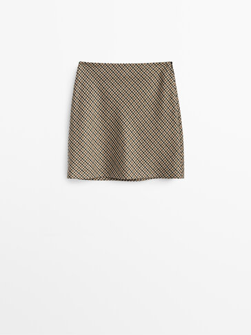 Ulden mini-nederdel med hanefjedsmønster