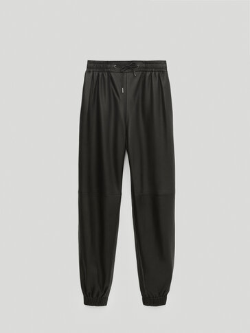 Pantalon noir en cuir nappa coupe jogging