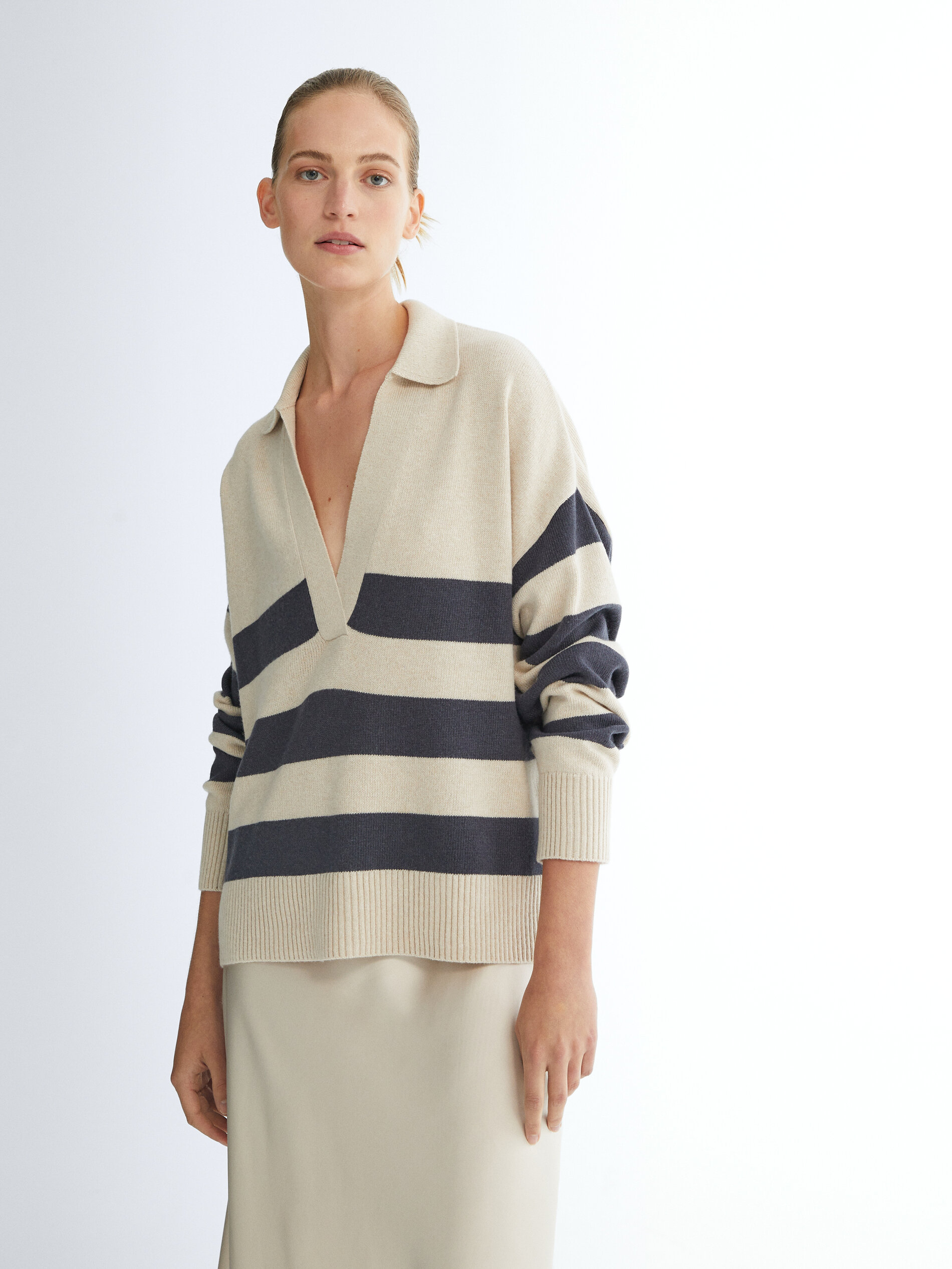 massimo dutti striped polo sweater