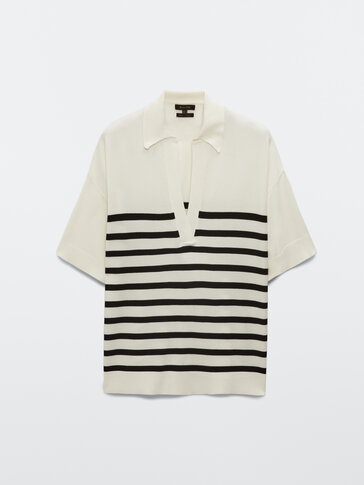 Knit striped short sleeve polo shirt
