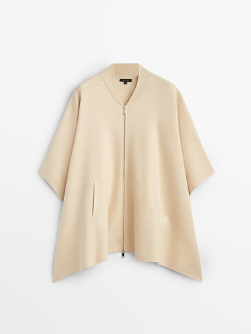 Stand-up collar cape with zip