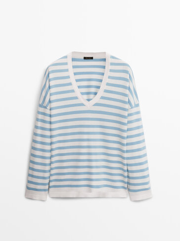 Striped V-neck sweater