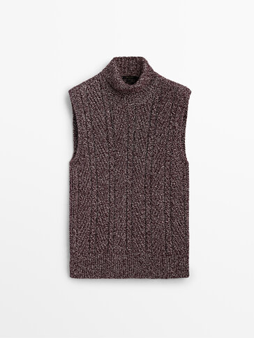 Cable-knit vest with high neck