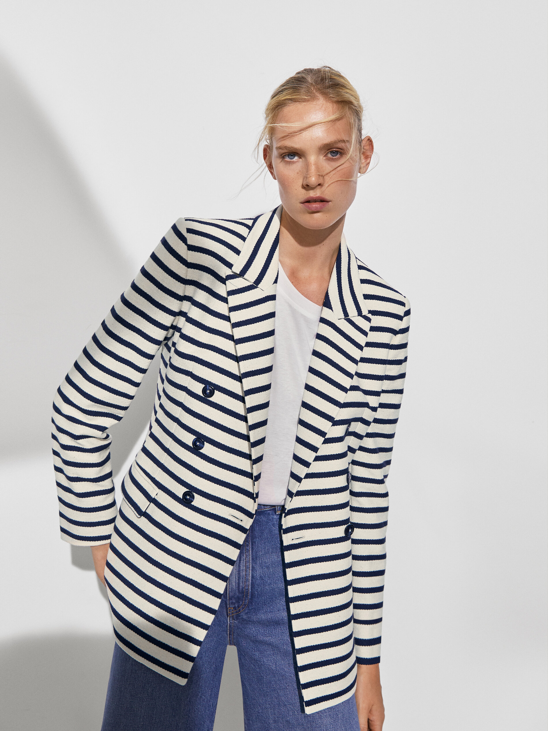 double breasted striped blazer