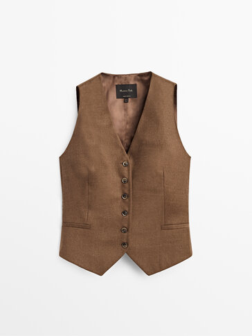 Brown 100% wool suit waistcoat