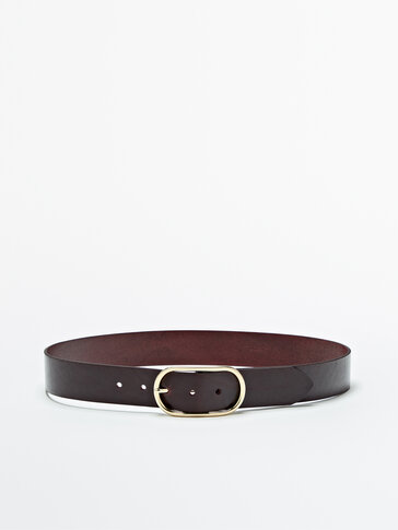 Leather belt with double buckle