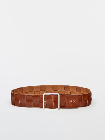 Leather belt with square braiding