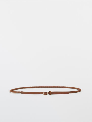 Thin braided leather belt
