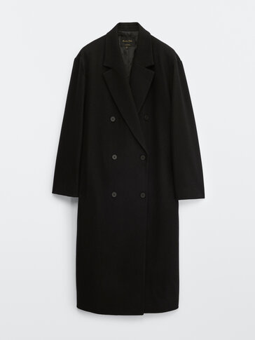 Lang sort frakke i uld